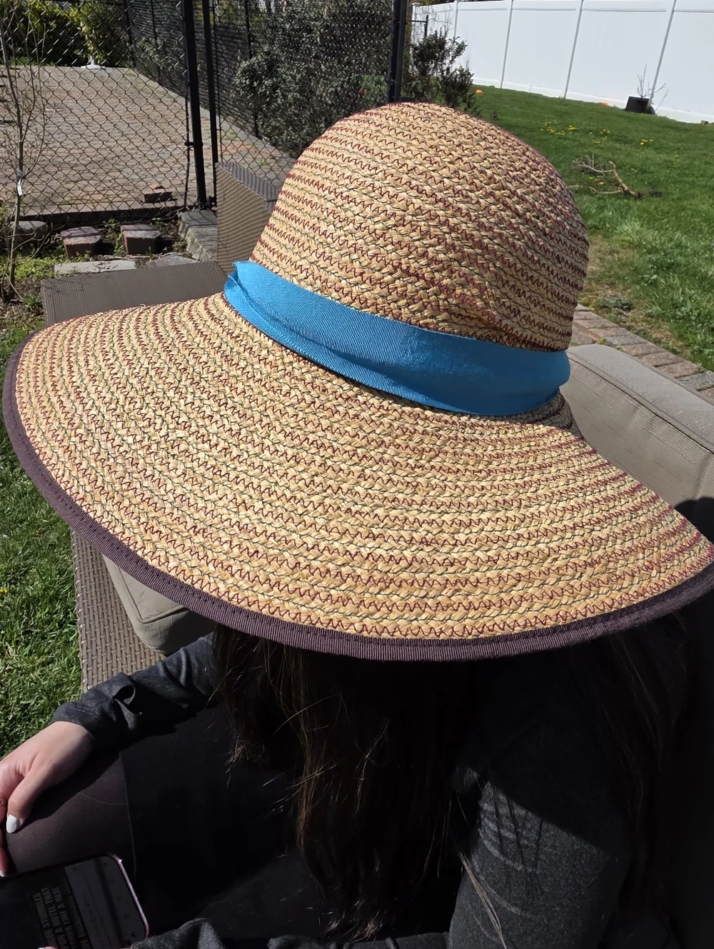 Lola Hats Women’s Wide Brim Straw Sun Hat with Blue Ribbon, Nwt - Picture 3 of 5